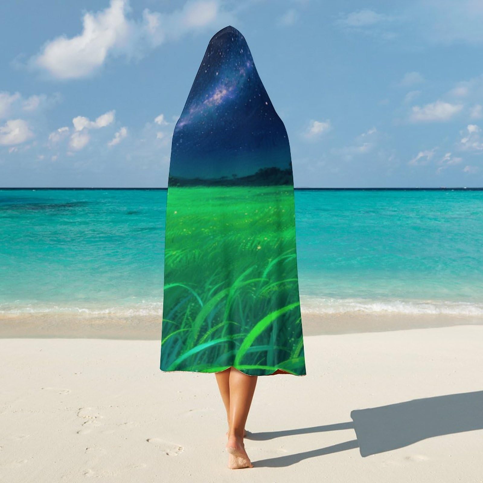 Manta poncho envolvente de gran tamaño, suave y cálida, manta para adultos, manta con capucha y cielo estrellado brillante