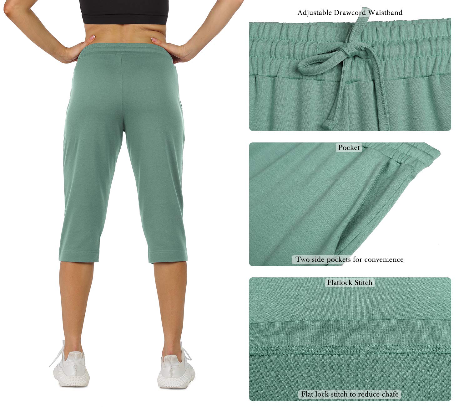 icyzone Pantalon de Jogging pour Femmes 3/4 Pantalon de Sport Capri Pantalons pour Fitness Running