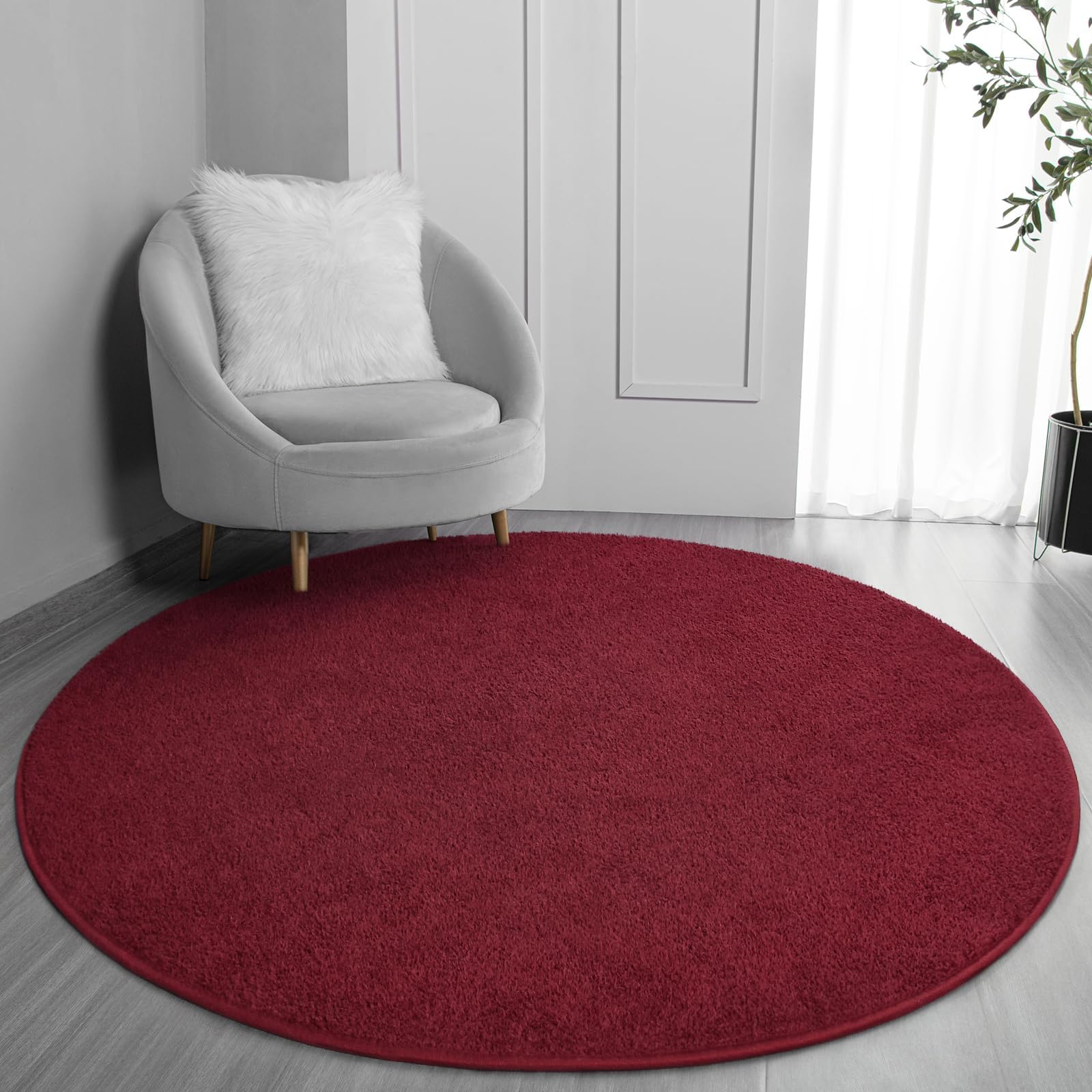 FlyDOIT Round Area Rugs for Bedroom Living Room, 6x6 Rose Red Super Soft Comfy Thickened Memory-Foam Indoor Circle Carpets, Modern Aesthetic