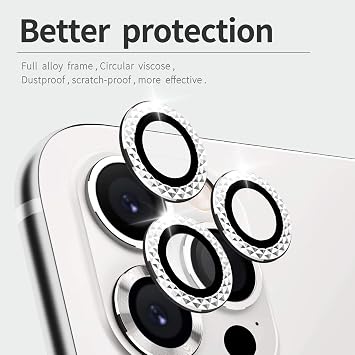 LucBuy Camera Lens Protector for iPhone 14 Pro/14 Pro Max, Premium HD Tempered Glass Aluminum Alloy Individual Ring Circle Lens Screen Cover Film,Anti-Scratch Lens Protector Sticker (Sparkling)