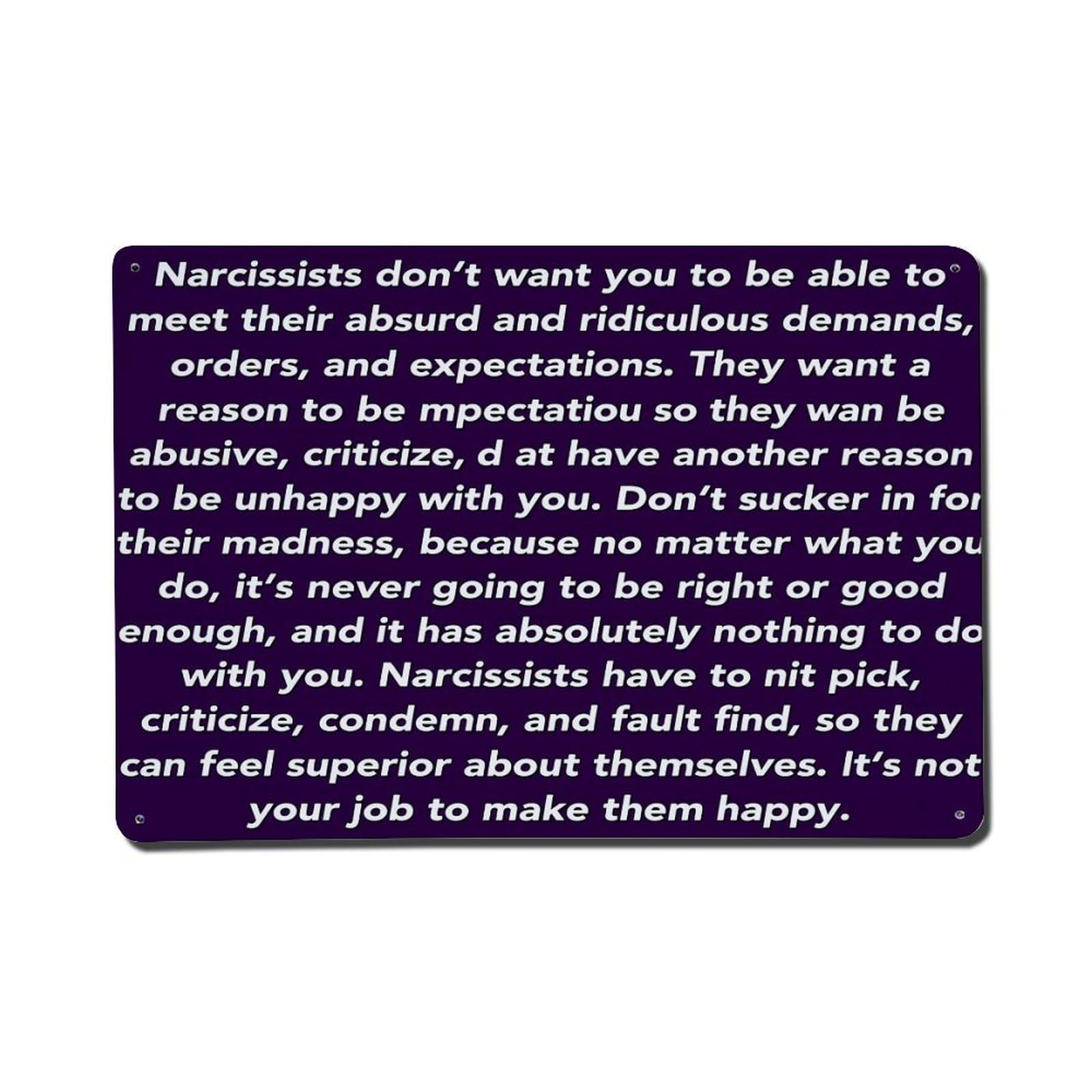 Purple Background White Text Narcissist Message Retro Metal Tin Sign, Vintage Metal Poster for Home, Gaming Room, Studio Workshop,Bar,Garage Wall Art Decor 8x12 Inch