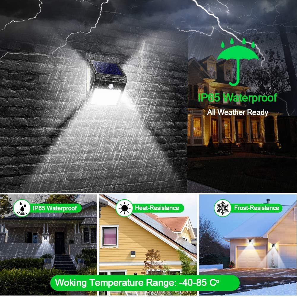 Lumières solaires extérieures 100 LED Appliques murales de sécurité avec capteur de mouvement Lumières de sécurité imperméables 300 ° Super Bright pour porte d'entrée,garage,cour,clôture (paquet de 1) — vue 4