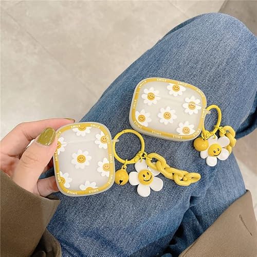 Caselix Cute Airpod Case With Flower Ornament Keychain Silicone Protective Cover Compatible With Airpods 2Nd & 1St Generation For Women And Girls-Yellow Daisy #TOP6