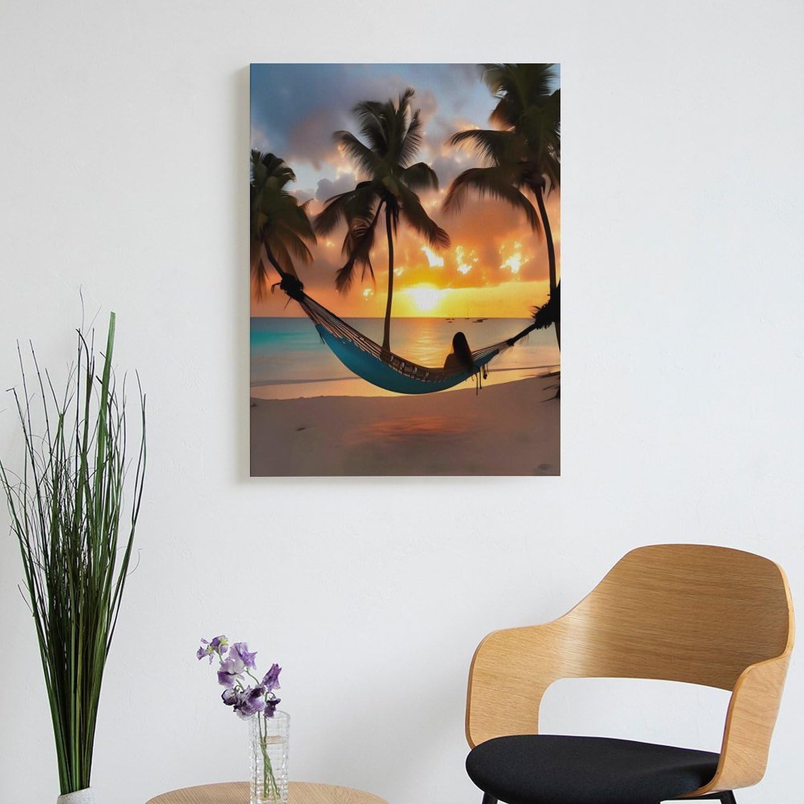 Malen nach Zahlen für Erwachsene, Anfänger, Erwachsene, Motiv: Kokosnuss, Strand, Sonnenuntergang, Hängematte, Malen nach Zahlen, Kits auf Leinwand, DIY-Acrylölfarben, Gemälde mit Pinseln als Geschenk