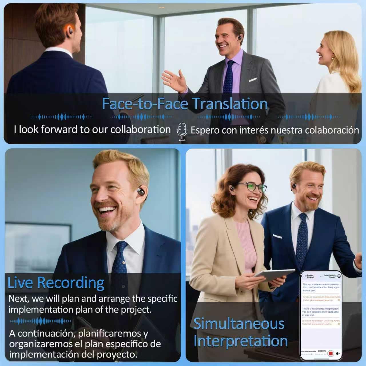 AI Translation Earbuds, Real-Time Open-Ear Translator with Bluetooth 5.4, LCD Touch Screen, Support 144 Languages & Accents, 5-in-1 English Spanish Translator Headphones for Travel, Business, Learning - Image 5