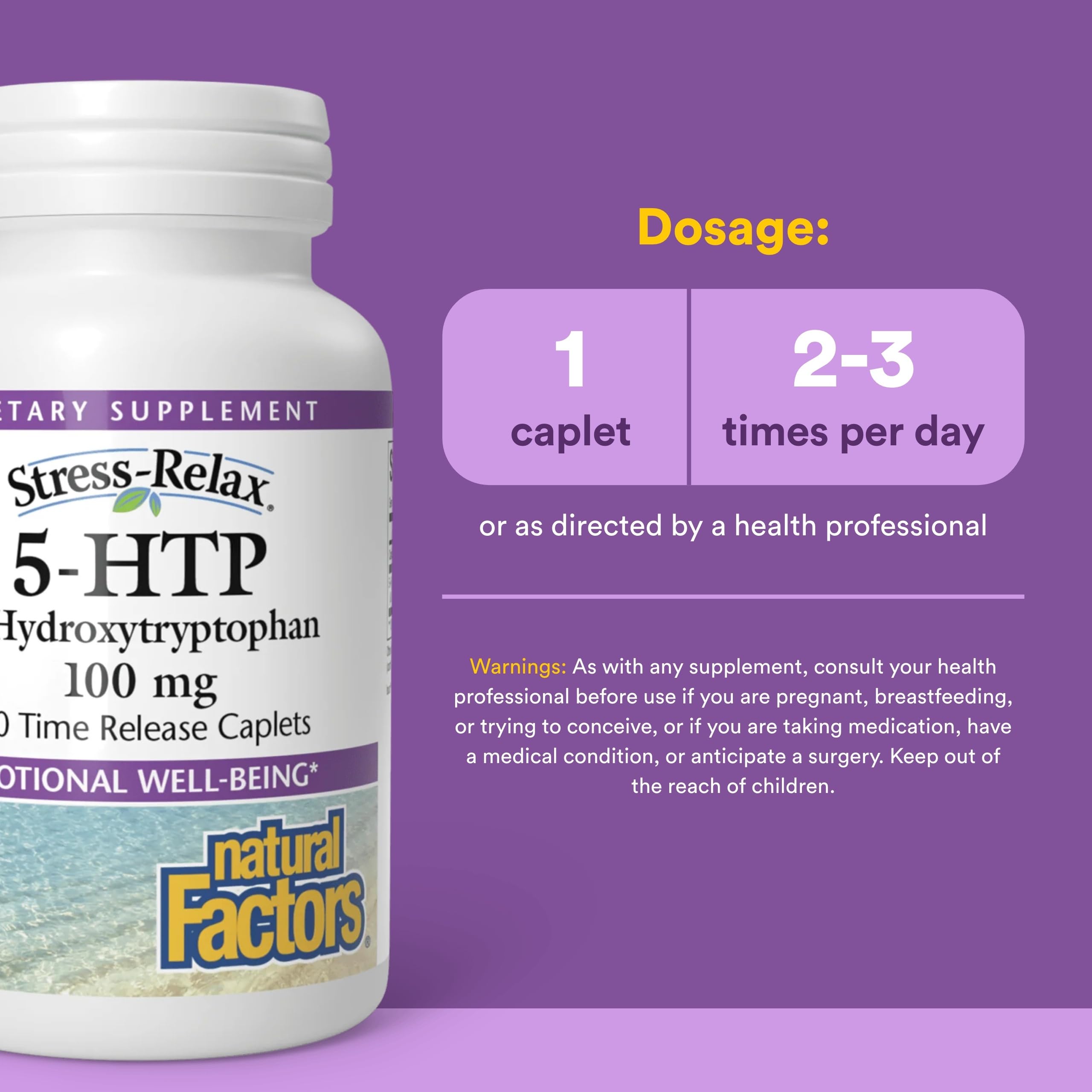 Natural Factors, Stress-Relax 5-HTP 100 mg, Pharmaceutical-Grade Supplement, Supports Sleep & Emotional Well-Being, 120 Count (Pack of 1) — Amazon image 3
