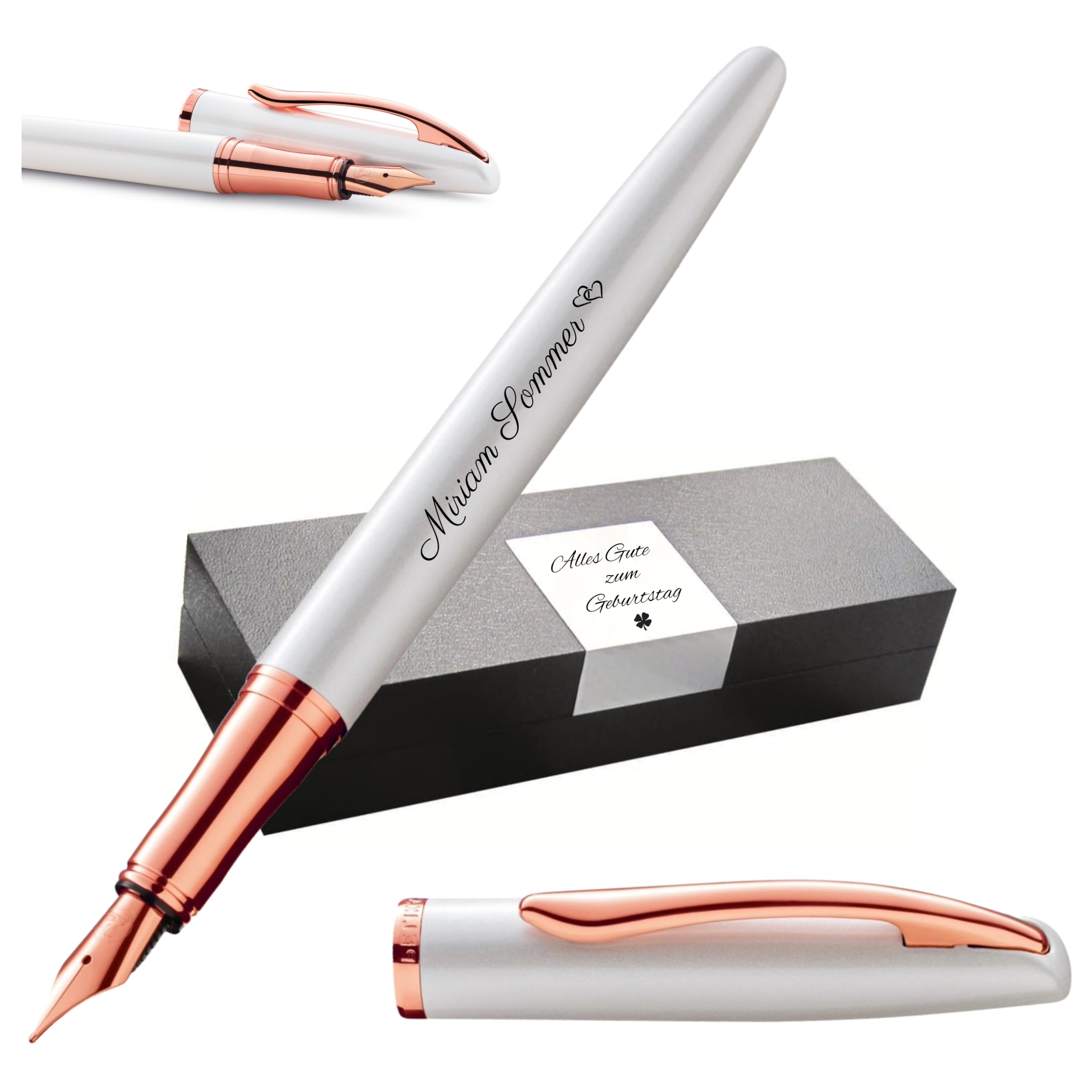 Pelikan Jazz® Noble Elegance P36 Füllhalter mit Gravur Geschenk - einzigartige Stifte mit Namen - personalisierte Geschenke - Füllfederhalter personalisiert (Perlmutt Weiß)