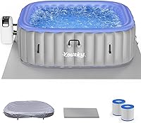 Yousky Inflatable Hot Tub 6-8 Person: 120 Bubble Jets, 104°F Heater, Filtration System, Durable PVC, Easy Setup 83x83x26"