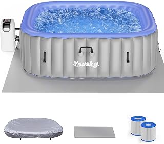 Yousky Inflatable Hot Tub 6-8 Person: 120 Bubble Jets, 104°F Heater, Filtration System, Durable PVC, Easy Setup 83x83x26"