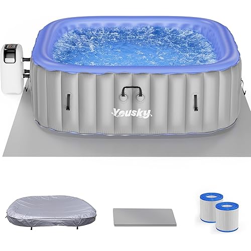 Inflatable Hot Tub 6-8 Person – Portable with 120 Bubble Jets, 104℉ Heating & Filtration System, Durable PVC Material, Hot Tub Cover, 83" L x 83" W x 26" H, Easy Set-Up for Outdoor and Indoor