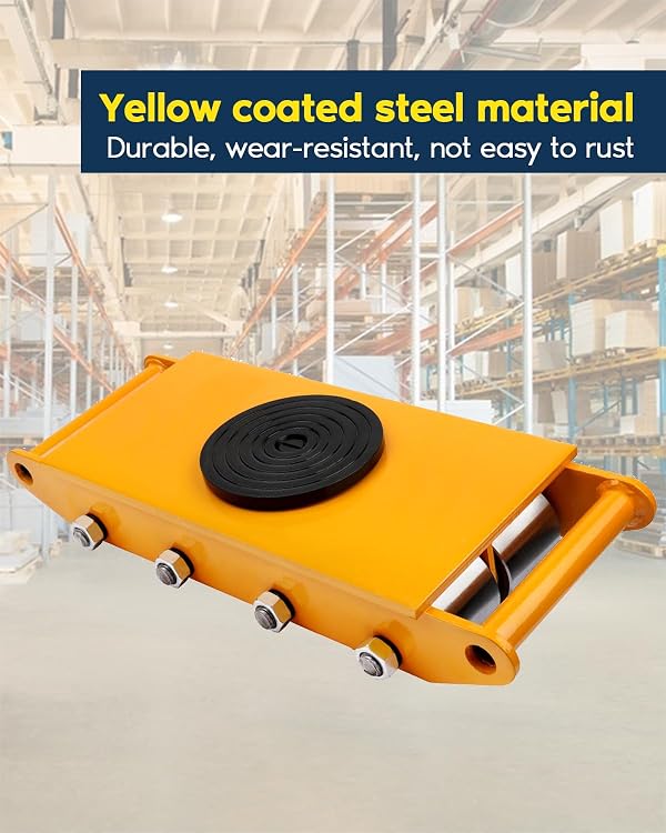 FAHKNS Machinery Moving Skate Heavy Duty Machinery Skates Cargo Mover 12T Machine Skates with 360° Rotation Cap 8 Steel Rollers for Heavy Duty Industrial Moving Equipment, Yellow by FAHKNS - Image 6