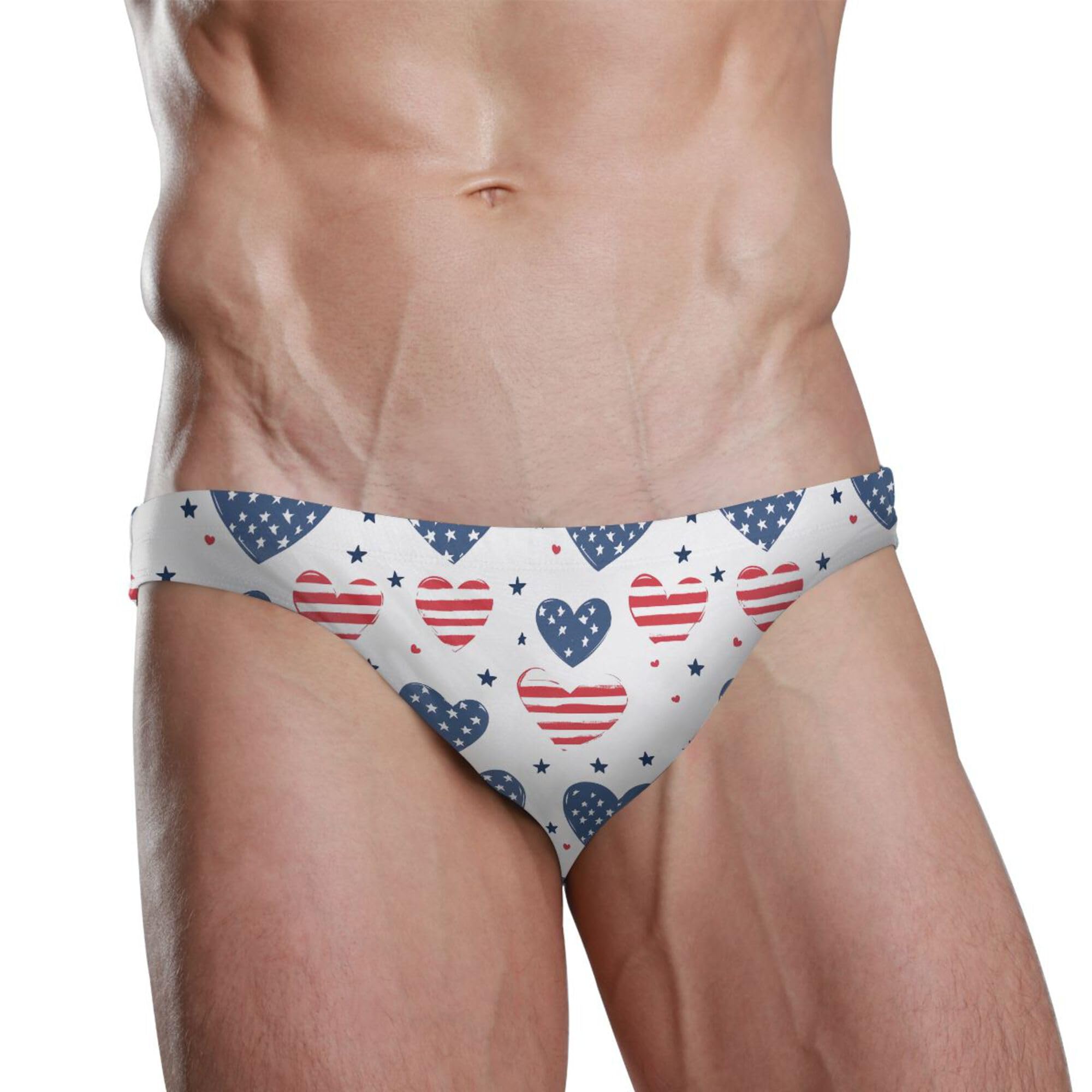 Men's Swim Briefs July 4th Independence Day Heart Swimsuit Beach Swimwear Bikini M B0404588