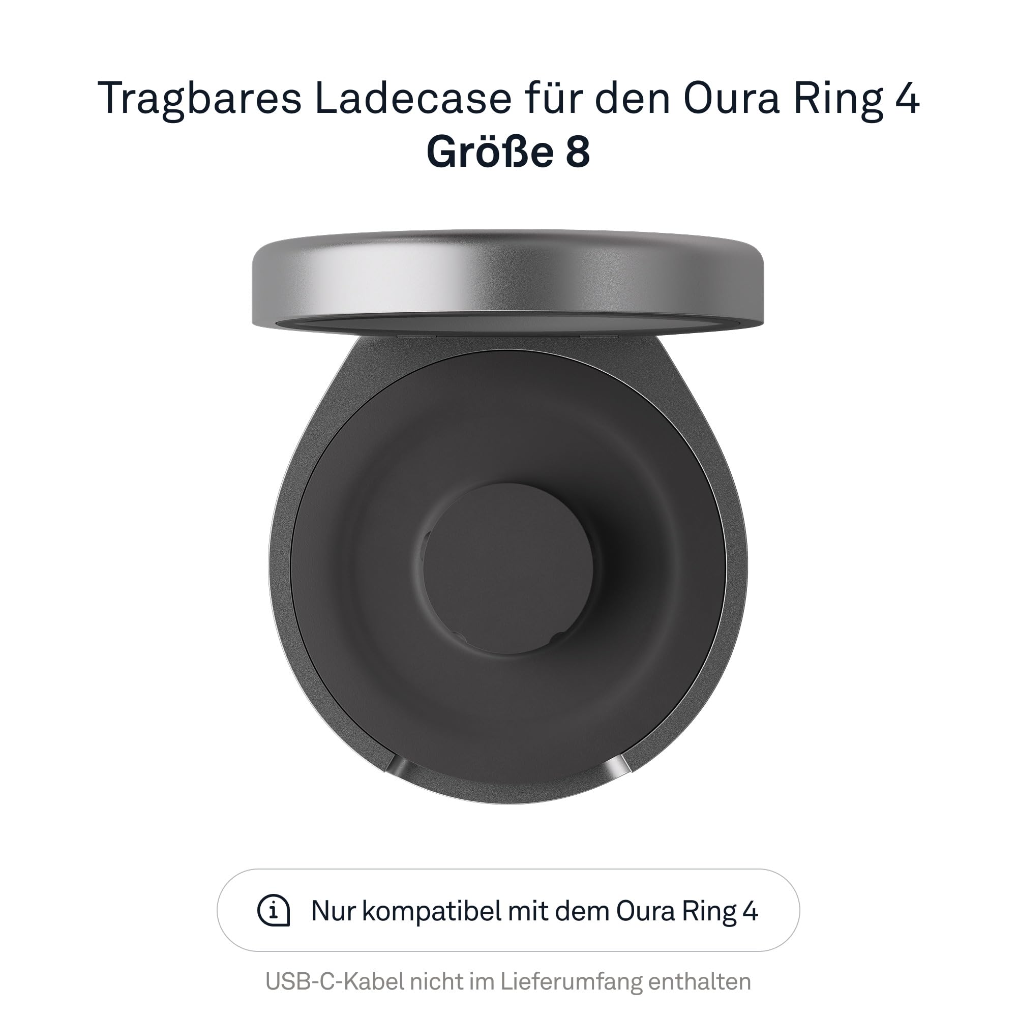 Oura Ring 4 Ladeetui (USB-C-Kabel Nicht im Lieferumfang enthalten) – dunkelgrau – Größe 8 – bis zu 5 Ladungen/1 Monat Ladekapazität, Laden innerhalb von 90 Minuten