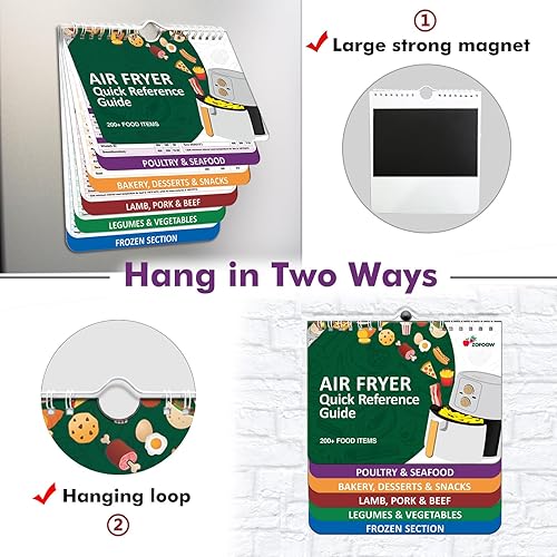 Miniatura 4 de Libro de guía de cocina con imanes para freidora de aire, guía de cocina magnética, juego de hojas de trucos magnético