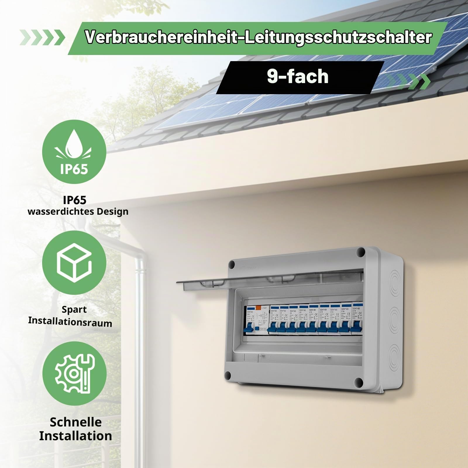 Sicherungskasten 9-Wege, 63-A-Wasserdichte Sicherungskasten Mit Ip65-Schutz