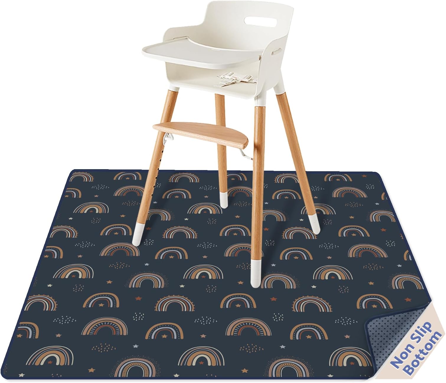 Baby Splat Mat for Under High Chair, 51 x 51 Inch Splash Mat, Waterproof and Washable Spill Mat, Anti-Slip Floor Protector, Retro Rainbow