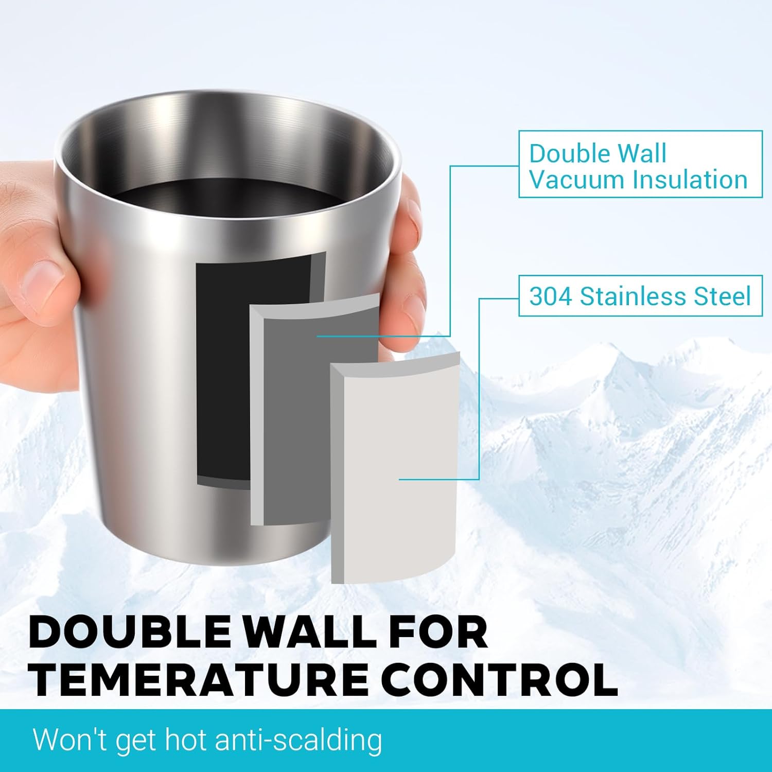 8 Pack 10 oz Stainless Steel Insulated Cups, Double Wall Vacuum Metal Tumbler Stackable Camping Drinking Water Glasses Unbreakable Reusable Mugs for Travel Indoor Outdoor Party Supplies(Silver) - Image 2