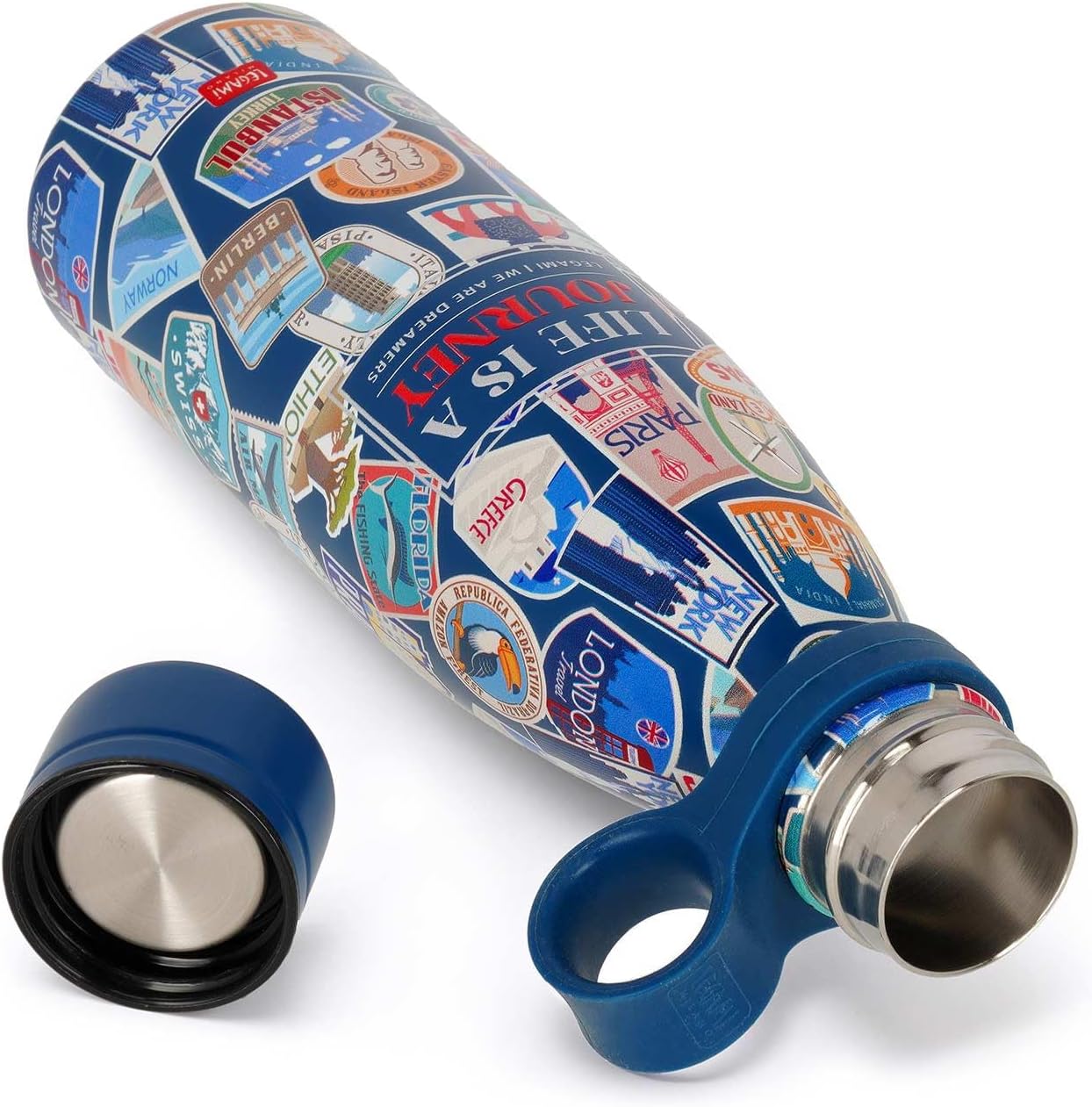 Legami - Hot&Cold, Travel Stickers, 500 ml, Airtight Closure, 12 Hours of Hot Drinks, 24 Hours of Cold Drinks, Removable Silicone Handle, Stainless Steel, BPA Free