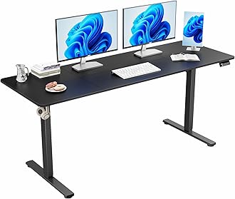 ERGOMAKER Electric Standing Desk, 170 x 60 cm Height Adjustable Sit Stand Desk with Splice Board for Home Office, Computer Table Memory Preset (Black Frame, Black Desktop)