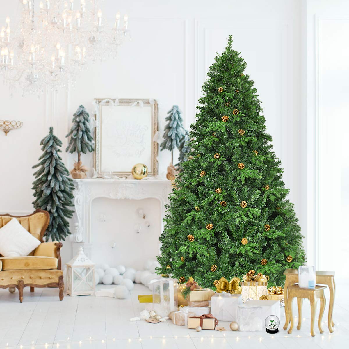 COSTWAY Albero di Natale 210/225/240 cm, Albero di Natale con 460/540/600 Luci a LED Bianco Caldo, 925/1125/1335 Rami e Pigne, Decorazione Natalizia per Casa e Negozio (210cm)