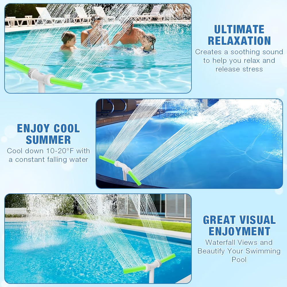 Fontana Per Piscina, Fontana a Cascata Per Piscina Regolabile a 360°, Accessori Piscina Fuori Terra Per Decorazione Piscine Laghetti Giardino Cortile SPA