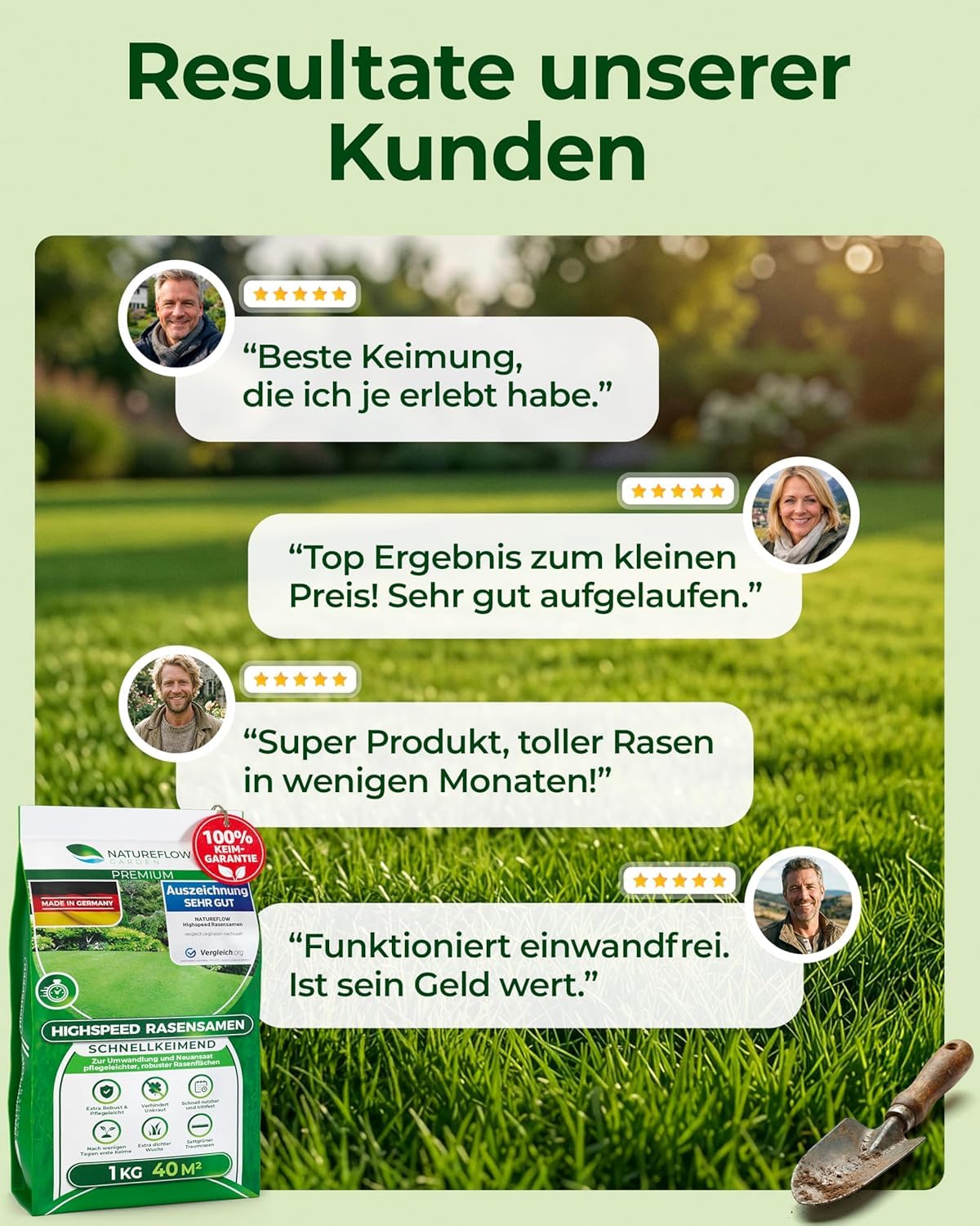 Rasensamen schnellkeimend Sommer 1kg – TEST SEHR GUT – Grassamen schnellkeimend Rasen Nachsaat Made in Germany – Rasensaat 40qm - Rasensamen Sommer Samen von Natureflow