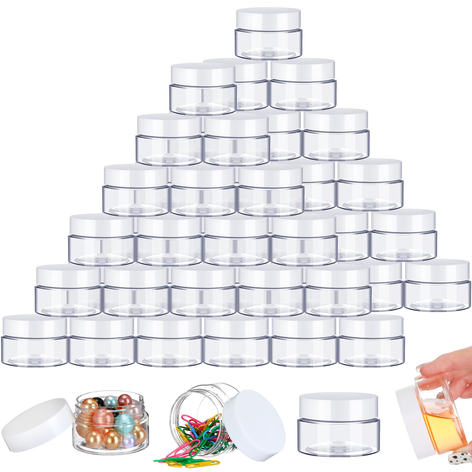 SATINIOR 200 Pcs 2 oz Empty Plastic Jars Round Clear Cosmetic Container Jars with Lids Small Makeup Clear Jars with Lids for Travel Storage Lotion Cream Eye Shadow Jewelry Paint Ointments Samples