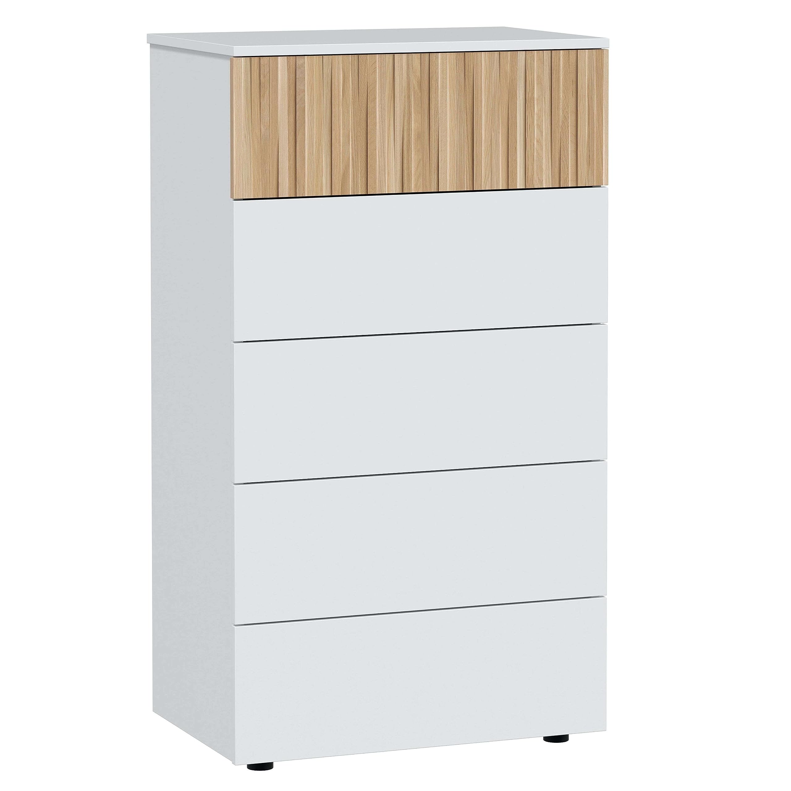Habitdesign Cómoda 5 Cajones, 109x61x40 (AltoxAnchoxFondo-​en cm), Sinfonier 5 Cajones Color Blanco Artik y Natur, Modelo Ethna