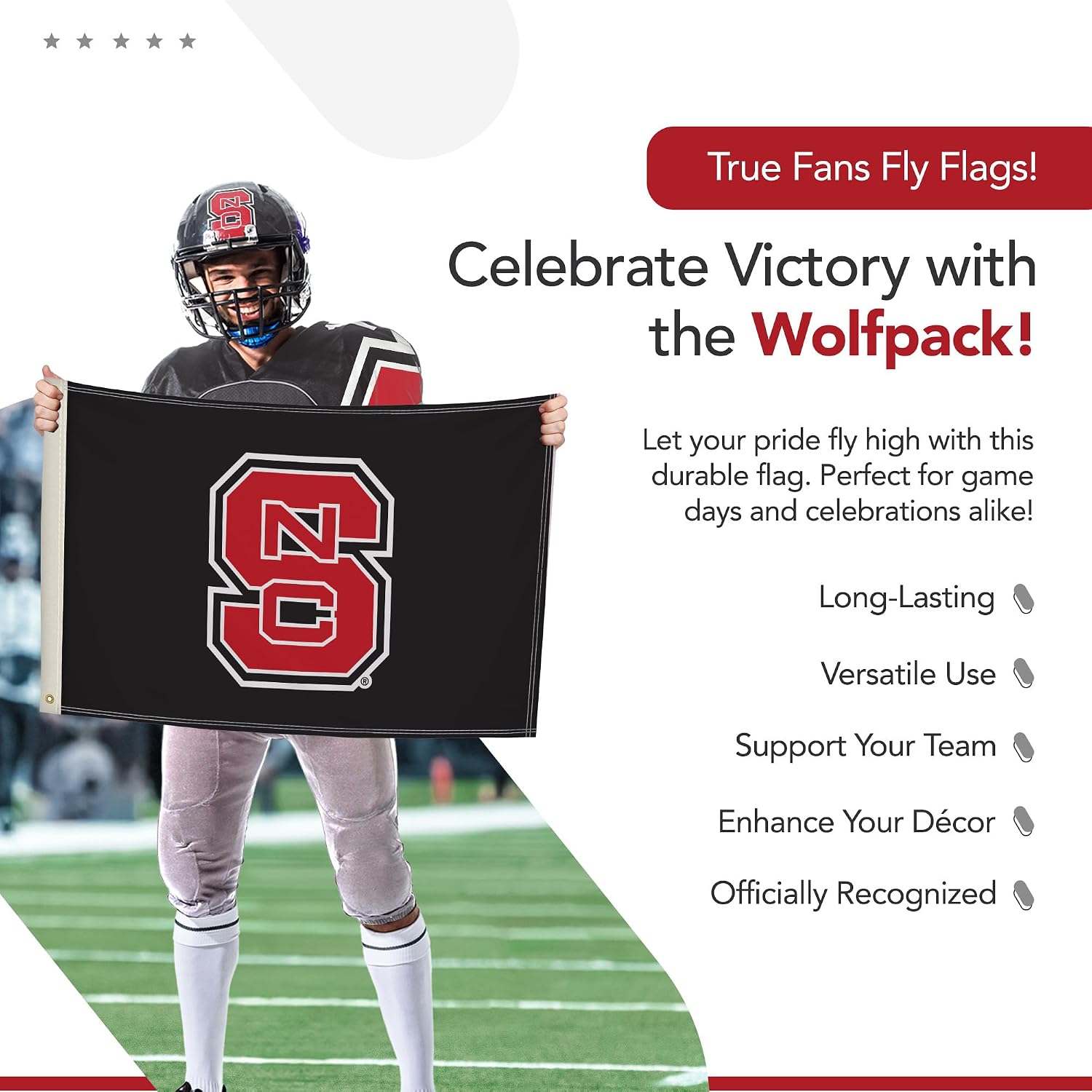 North Carolina State Wolfpack College Sports Printed Flag - NCAA Licensed - Nylon - School Banner (Black, Red) (2' x 3')