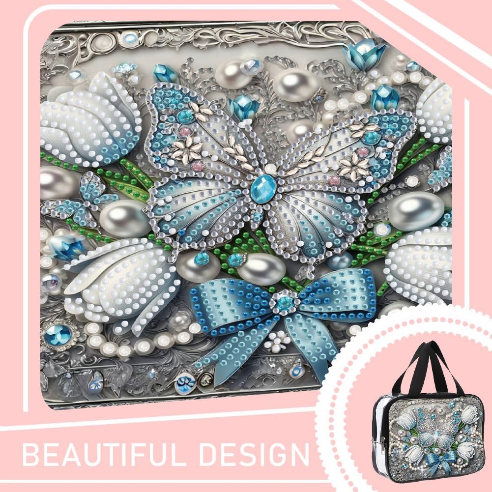 LSQFS Diamond Painting Toiletry Bag for Adults, PVC Makeup Bag with Zipper, Portable Travel Cosmetic Organizer, Sparkling Diamond Art Kits Storage Pouch for Daily & Travel