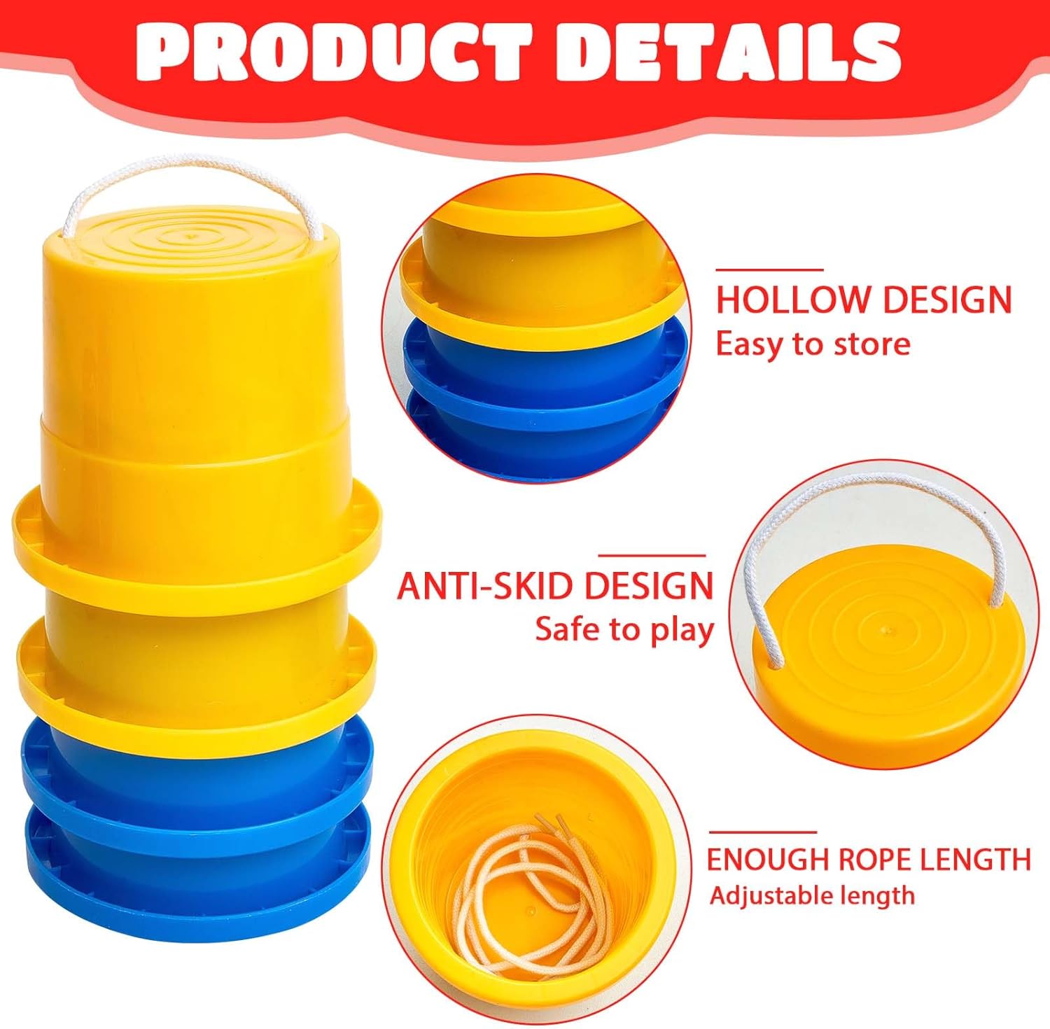 8 Pair Balancing Stilts for Kids and 1 Hopscotch Ring Game Set Thickened Walking Bucket with Adjustable Rope Hop Scotch Kid Balance Coordination Toy Indoor Outdoor Birthday Playground Game Party Favor