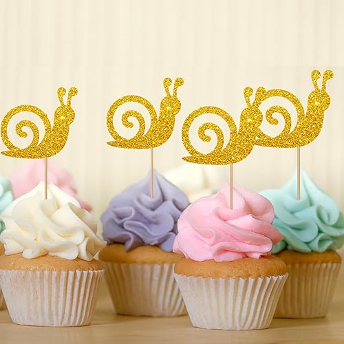 Miniatura 6 de 24 adornos para magdalenas de caracol, decoración de cupcakes de caracoles de insectos, decoración de pastel con purpurina dorada para cumpleaños o