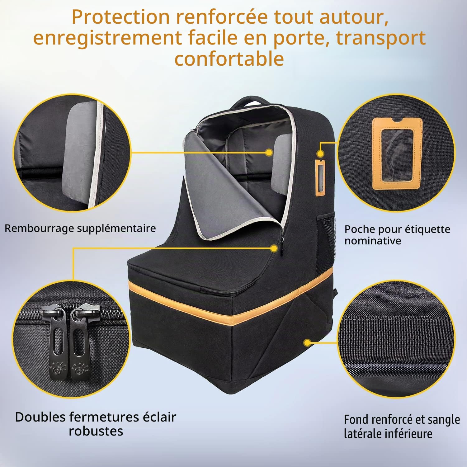 Hap Tim Sac de Voyage rembourré pour siège de Voiture, Housse de siège Auto pour Avion, Porte-siège de Voiture Portable pour Les Essentiels de l'aéroport, Sac à Dos de Voyage pour siège Auto pour