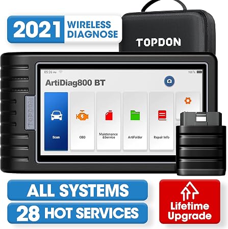Amazon Obd2 スキャナー ワイヤレス Topdon Artidiag800bt 診断ツール 無料ライフタイムアップグレード フルシステムスキャン 28メンテナンスサービス Eng Abs Srs At Epb Sas Tpms スロットル オイルリセット Dpf Diy用 Difm 故障診断機 車 バイク