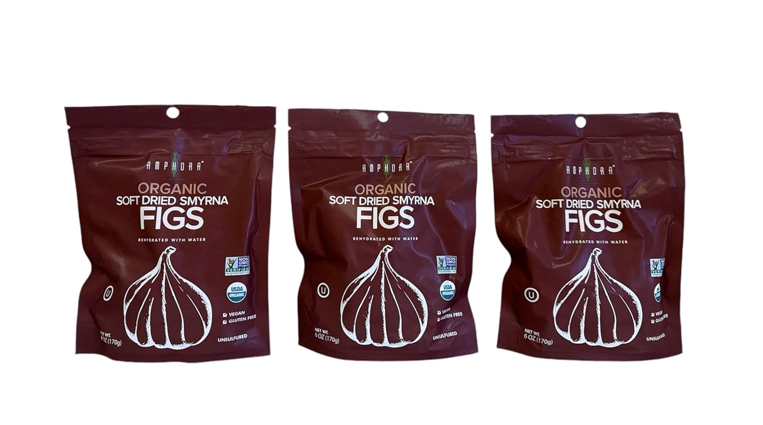 Dried Figs - All Natural Organic Soft Dried Fruit Smyrna Figs - Vegan, Kosher and Gluten-Free Healthy Snack - 6oz Each (Pack of 3)