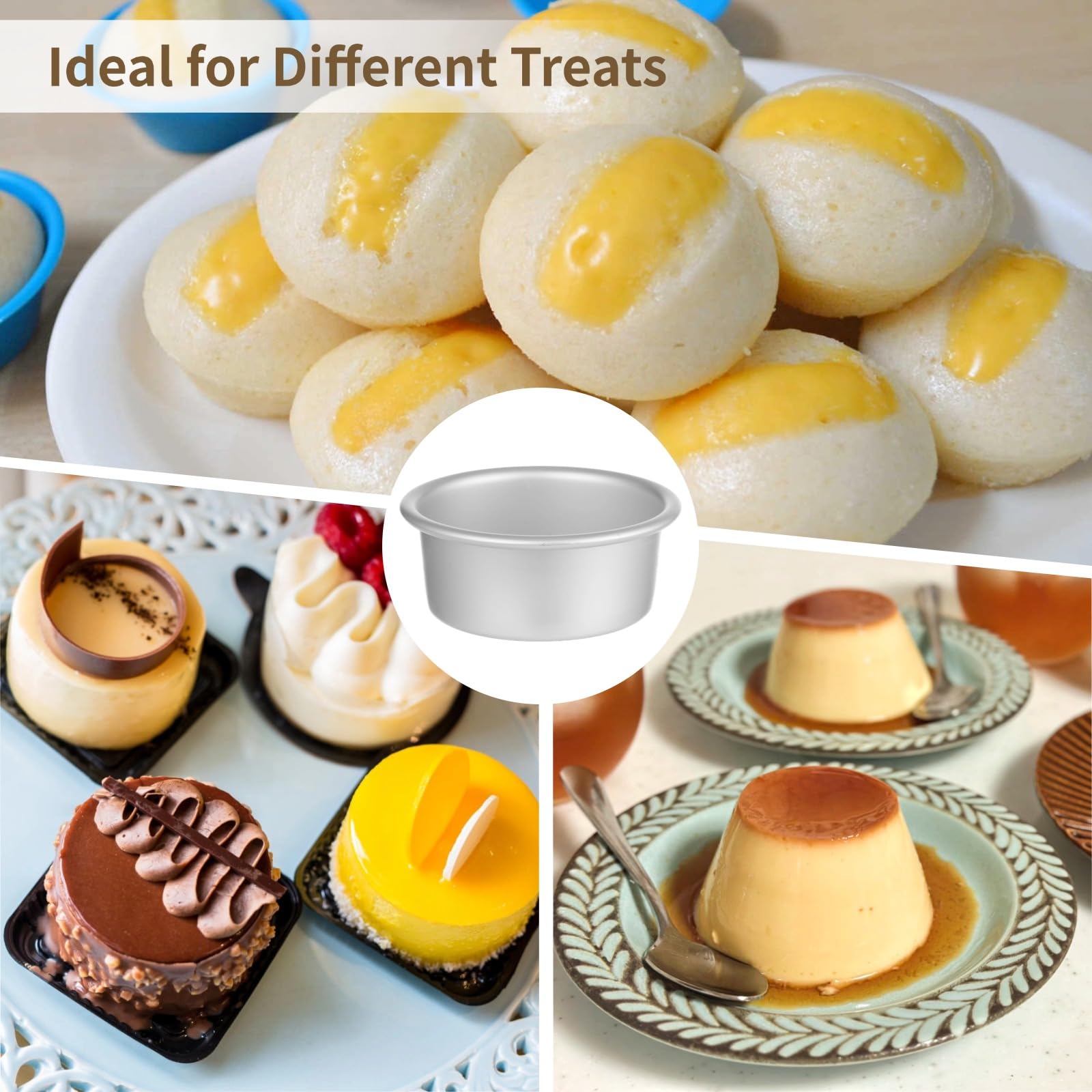8 Stk. Puto-Förmchen, runde Aluminiumlegierung Puto-Formen mit abnehmbarem Boden, 11,4 cm antihaftbeschichtete eloxierte Kuchenformen zum Backen von Kutsinta, Mousse, Käsekuchen