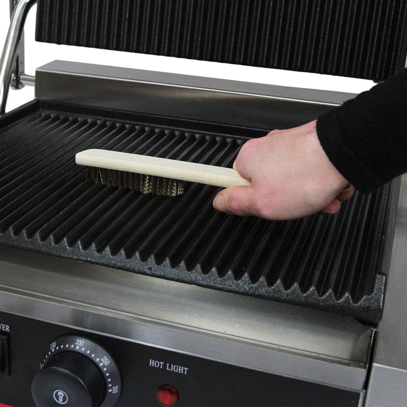 KuKoo - Piastra per Panini Professionale con Griglia Rigata, 2200W, 50-300°C, Acciaio Inox e Griglia in Ghisa per Hamburger, Sandwich con Spazzola Gratis