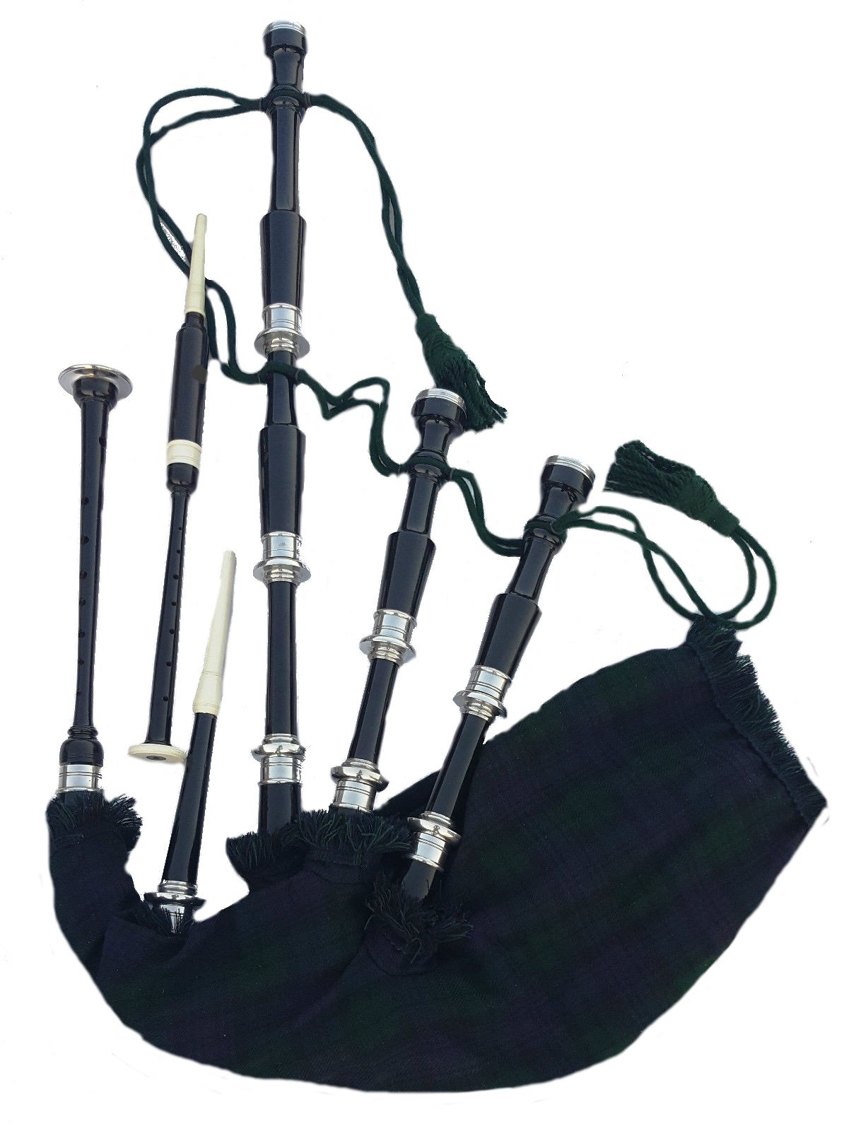 Schottisches Great Highland Dudelsack Palisander Uni Schwarz Farbe/Dudelsack Shesham natur Holz silber Halterungen