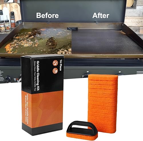 Miniatura 5 de Kit de limpieza de plancha de 16 piezas para Blackstone, limpiador de parrilla plana - 15 almohadillas de limpieza y 1 mango, fácil limpieza en