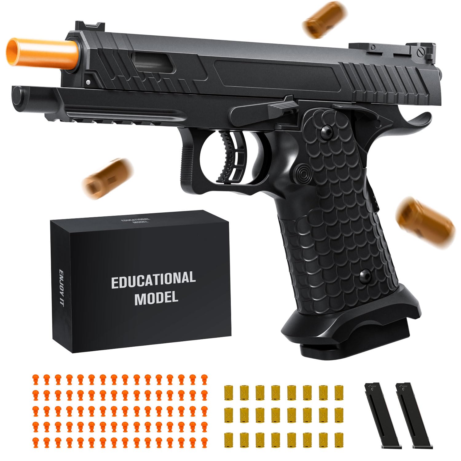 Soft Bullet Shell Ejecting Toy Gun, Foam Blaster for Boys & Girls, Slid-Stop Toy Pistol for Shooting Games, Great Christmas & Birthday Gift (Black)