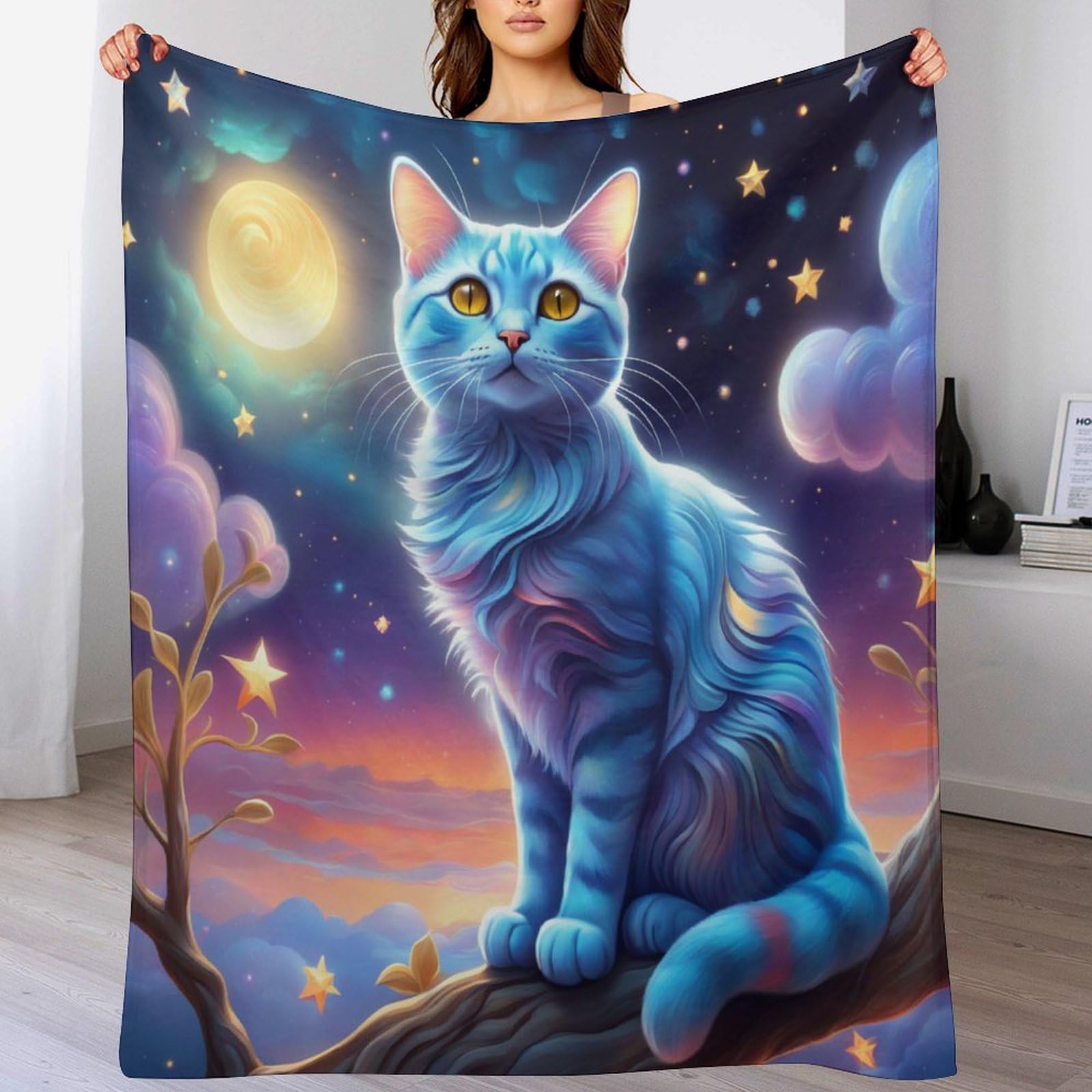 Couverture chat mignon en flannel douce et lavable de grande taille 180x200cm