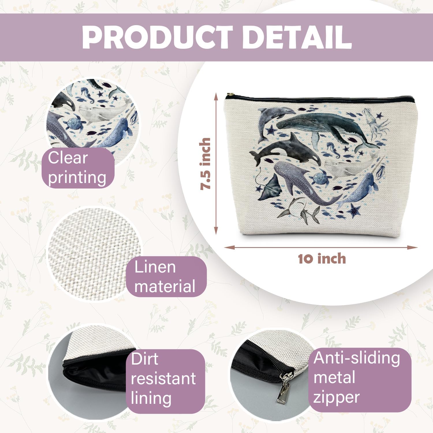 Ocean Animals Shark whale Makeup Bag, Marine Life Animals Cosmetic Bags for Women,Shark Gifts for Women - Image 6