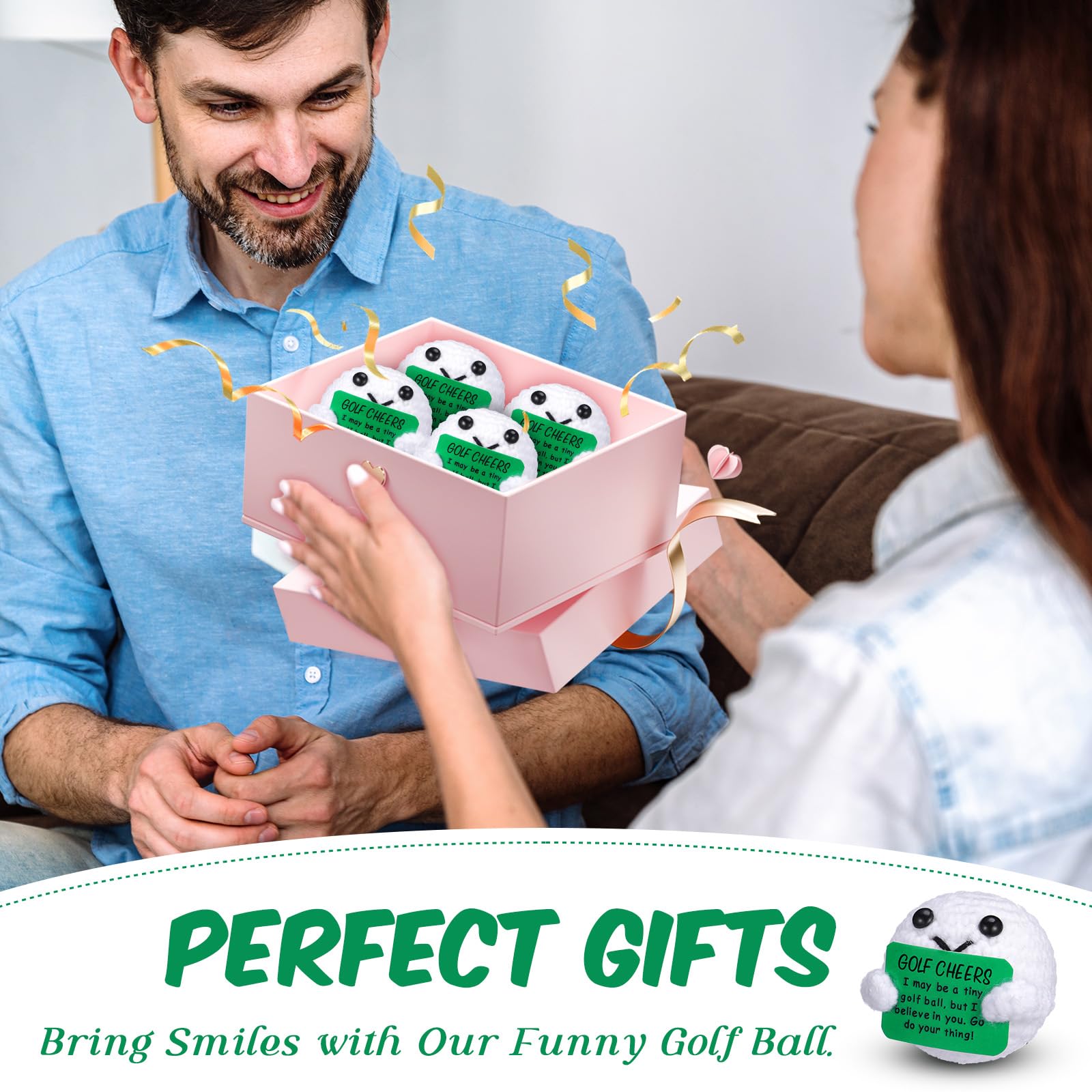 Yousoontic Paquete de 12 regalos de golf positivos, regalos de pelota de golf de ganchillo, apoyo emocional, regalos de golf, divertidos regalos de escritorio de golf para mujeres, hombres, golfistas,
