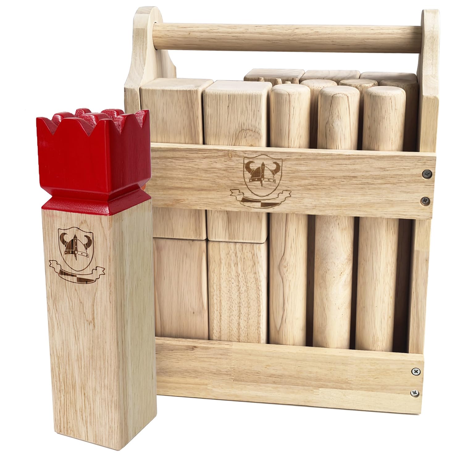 Froadp Kubb Juego Vikingo de Madera de Pino Natural, Juego de Lanzamiento con 12 Números de Madera y 1 Cilindro de Lanzamiento, para Exteriores, Juegos de Fiesta para Niños y Adultos Fiestas