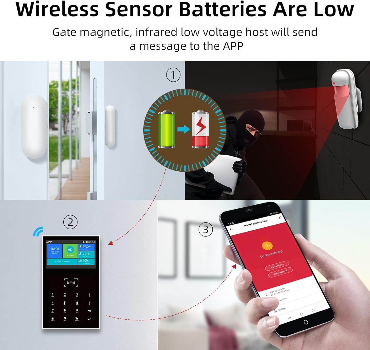 Low battery alert for wireless sensors