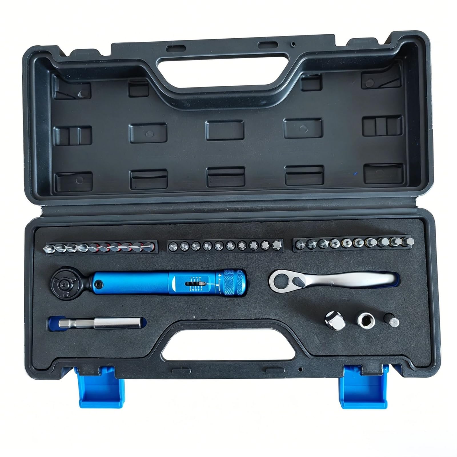 MagiDeal Chiave Dinamometrica Bici Set Riparazione Bussole Bit Adattatori Prolunga Cricchetto Controllo Coppia Stampata Custodia con Scomparti Adatta per Ciclisti Professionisti Laboratorio
