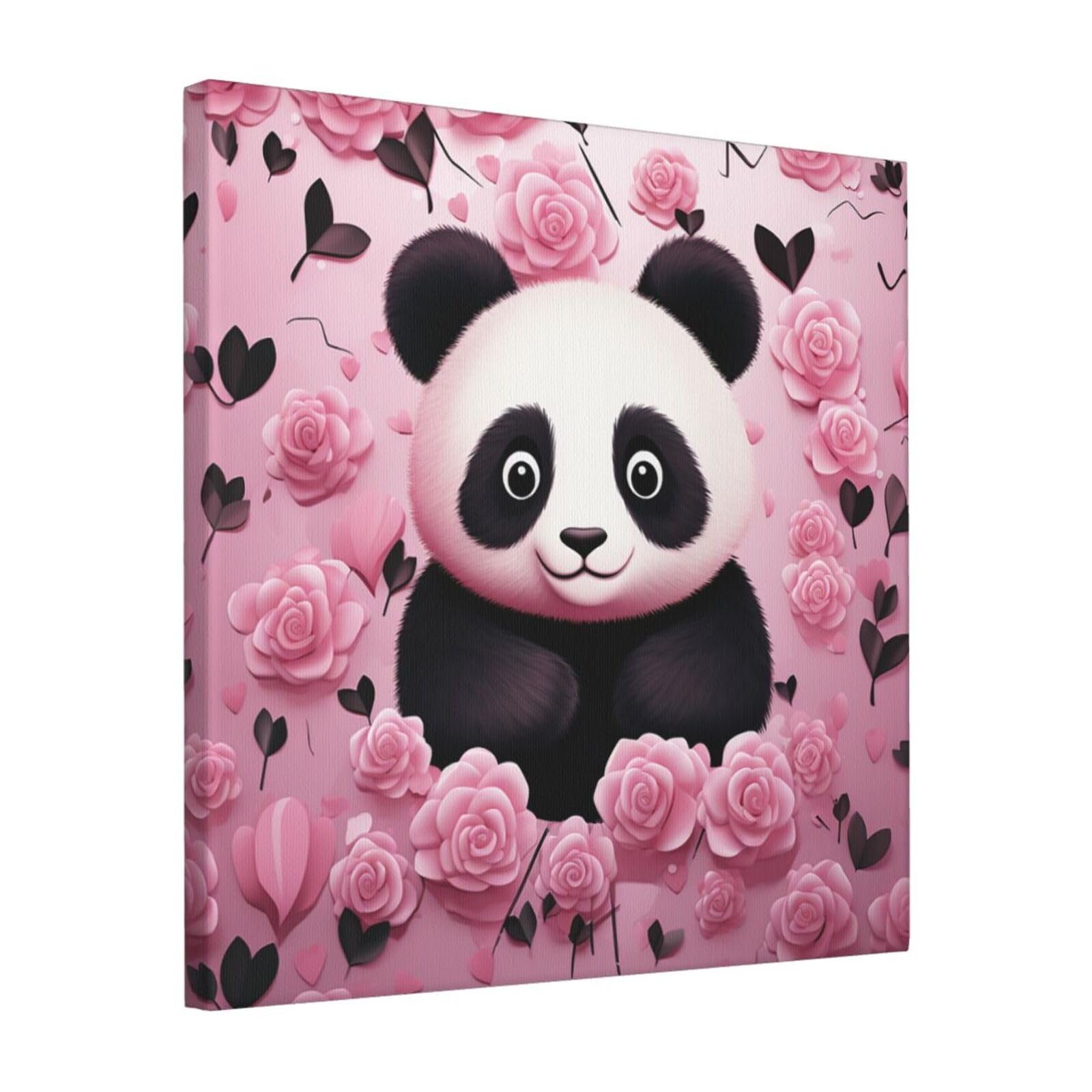 FodPand Pink panda pattern Canvas Wall Art for Living Room Wall Decor 16"x16" Modern Artwork Painting Pictures Hanging Canvas Prints Aesthetic Wall Art for Bedroom Bathroom Office Wallart Decor