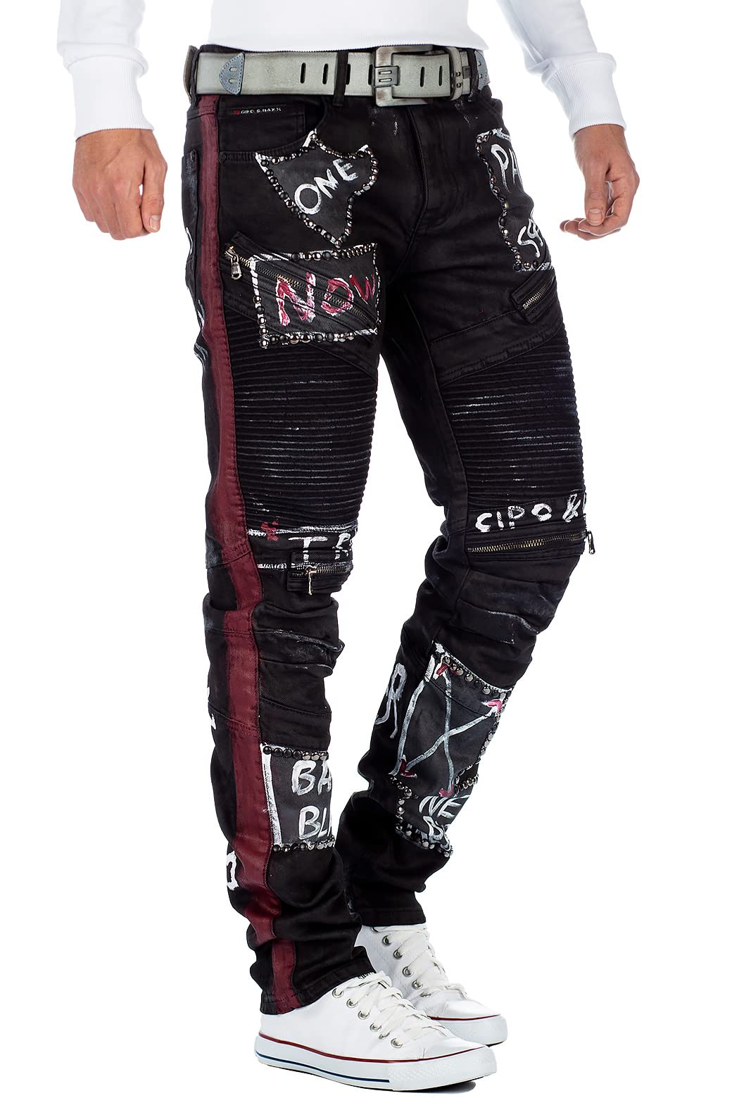Cipo & Baxx Herren Denim Jeans mit markanten Biker- und Cargo-Details