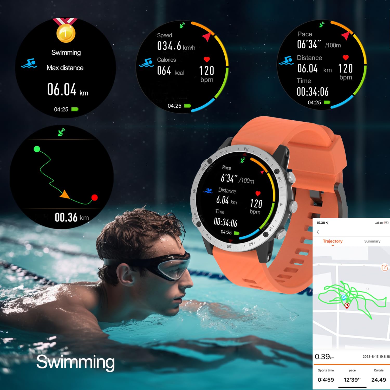 SUNROAD Reloj deportivo GPS con navegación, rastreador de fitness, correr, natación, ciclismo, altímetro, barómetro, brújula, esnórquel, buceo, pesca, reloj de pulsera digital de moda