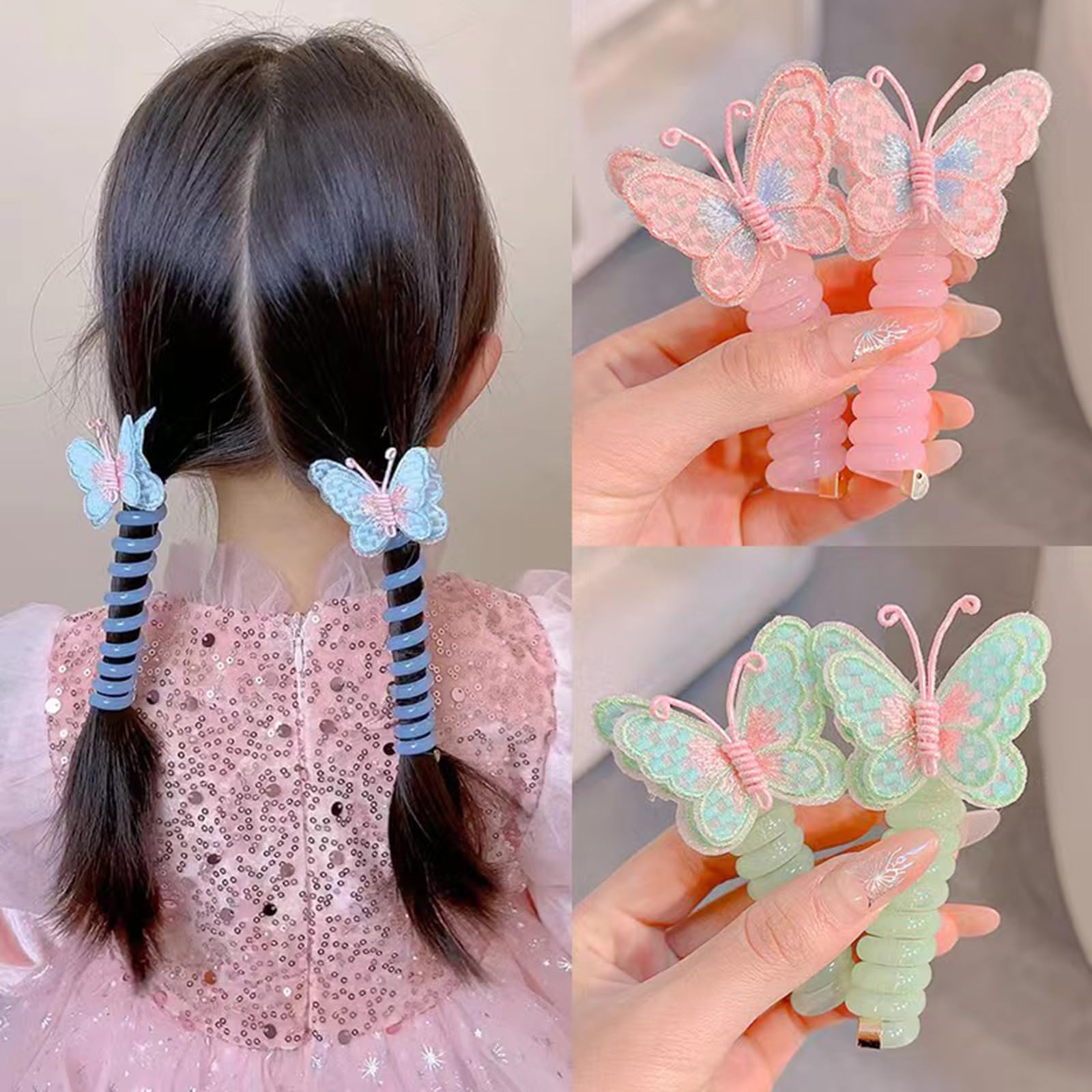 2 cintas para el pelo para niños, bordadas, con diseño de mariposa, estéticas, coleteros para el pelo de niña, coleteros
